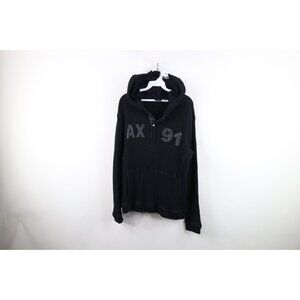 Armani Exchange Mens Large Spell Out Leather Trim Thermal Waffle Knit Hoodie